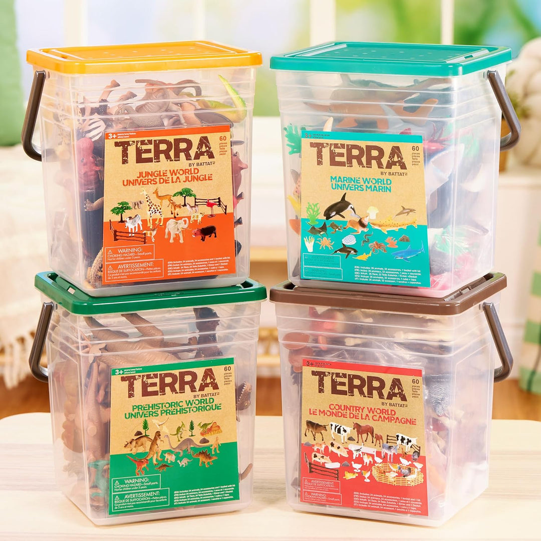 TERRA by Battat – Dschungelwelt – Dschungeltierfiguren & Zubehör – 60-Teile Spielzeug-Tier-Eimer für