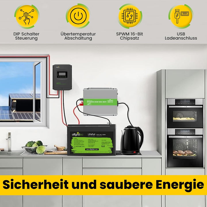 Offgridtec PSI Sinus Spannungswandler 12V oder 24V auf 230V RS485 Kommunikationsport (1500W) Single,
