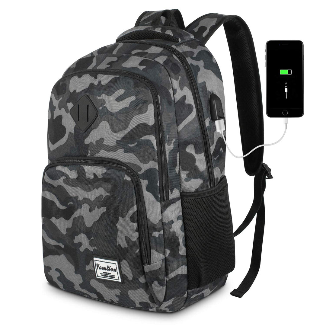 YAMTION Herren Rucksack,Schulrucksack Jungen Teenager mit mit USB-Ladeanschluss für Reisen Camping S