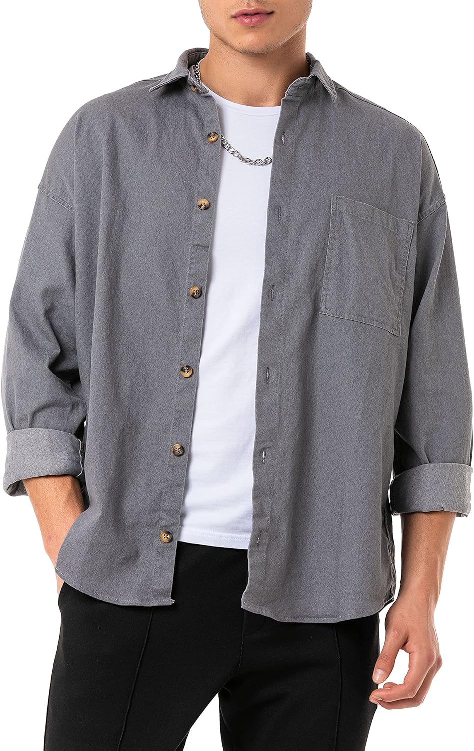 Red Bridge Herren Hemd Jeanshemd Premium Denim Oversized Wide Cut S Grau, S Grau