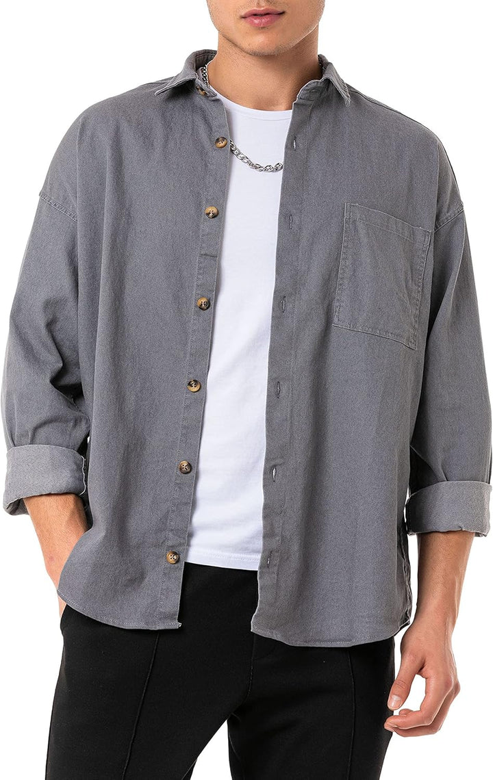 Red Bridge Herren Hemd Jeanshemd Premium Denim Oversized Wide Cut S Grau, S Grau