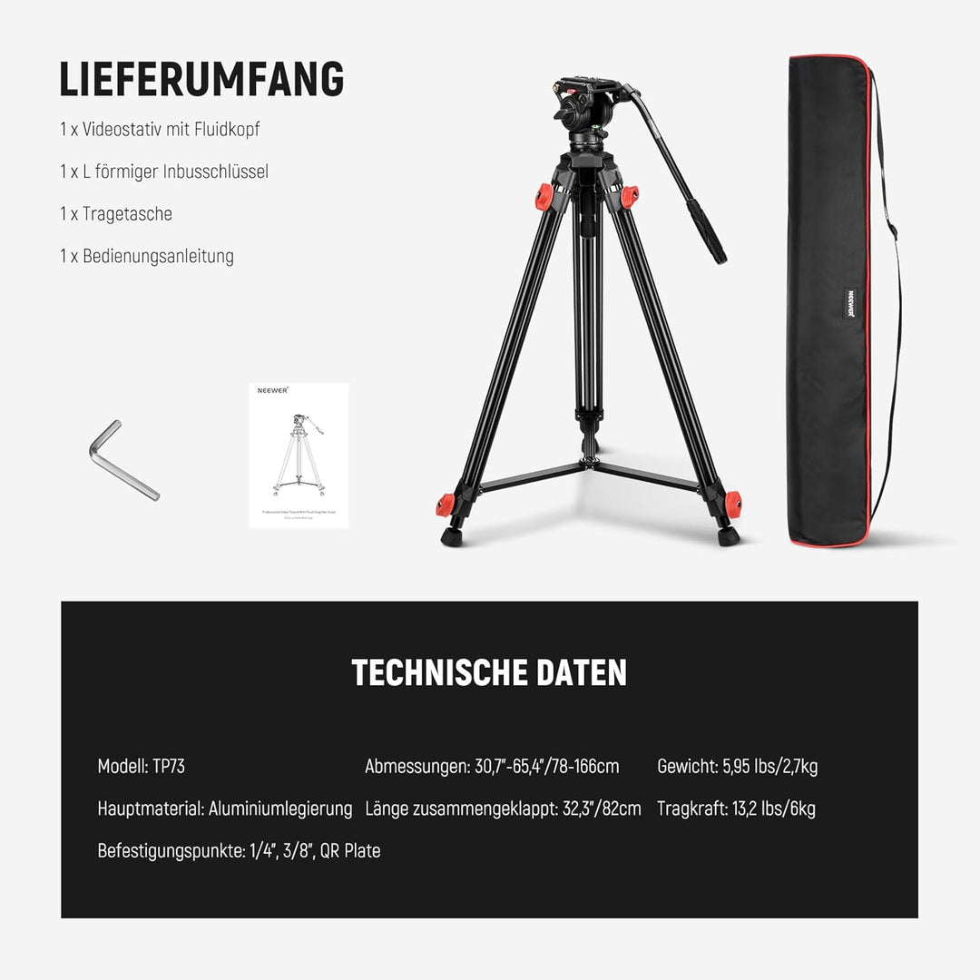NEEWER Kamera Videostativ mit Fluidkopf Heavy Duty Leichter kompakter tragbarer Reisestativ für DSLR
