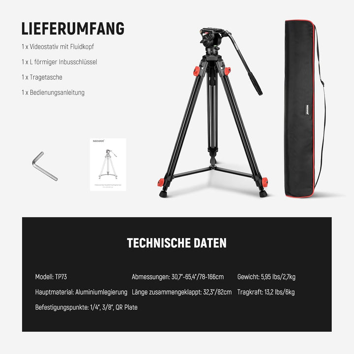 NEEWER Kamera Videostativ mit Fluidkopf Heavy Duty Leichter kompakter tragbarer Reisestativ für DSLR