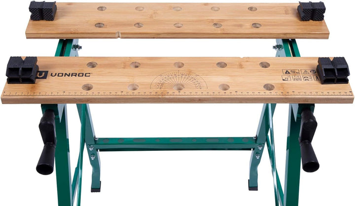 Werkbank - Spanntisch - Mit Bambus-Arbeitsplatte, maximale Belastbarkeit 150 kg