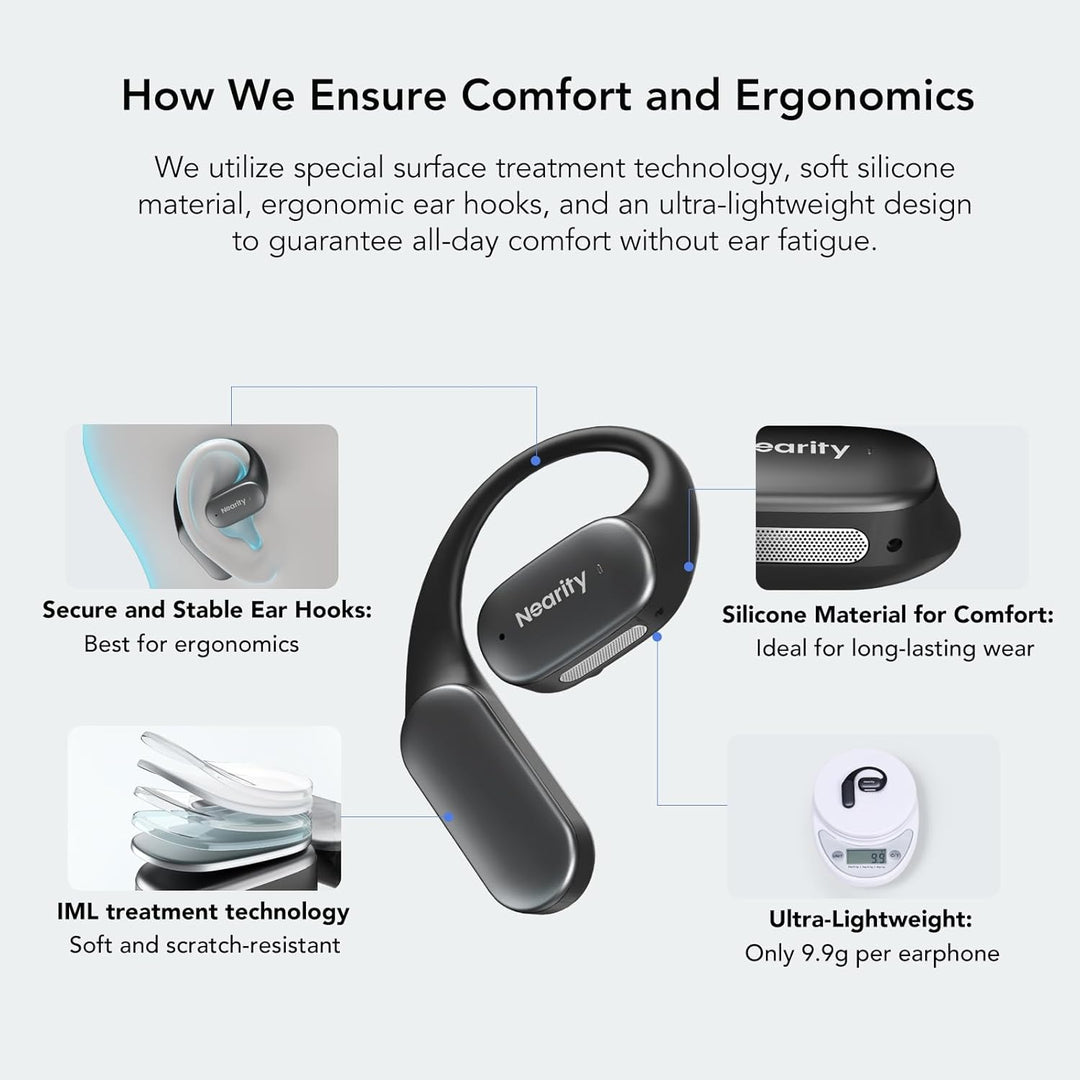NEARITY MemPod Fit 2 Open-Ear Bluetooth Kopfhörer, kabellose Earbuds mit Deep Bass, bis zu 45 Stunde