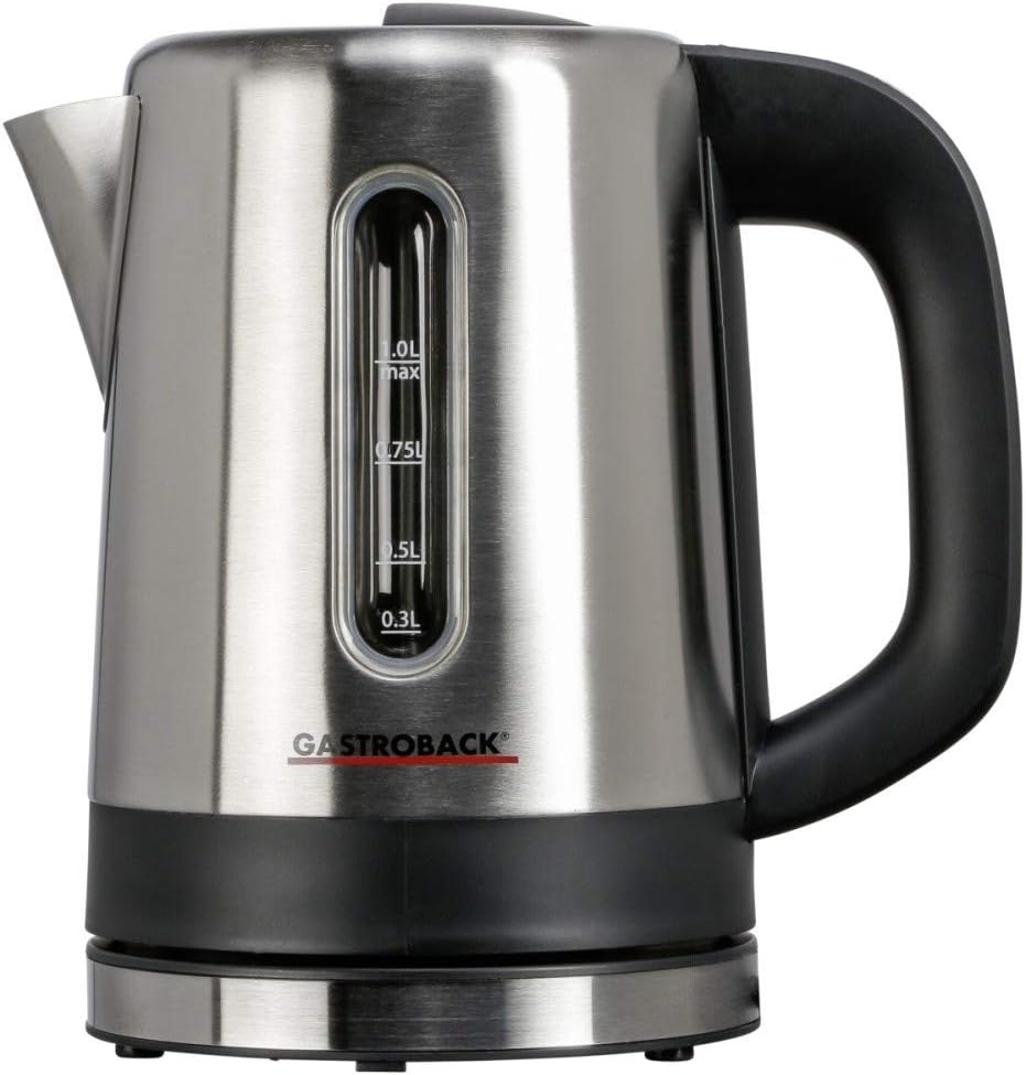 GASTROBACK #42435 Design Wasserkocher Mini, 1 Liter Edelstahl-Behälter mit Füllstandsanzeige, beleuc