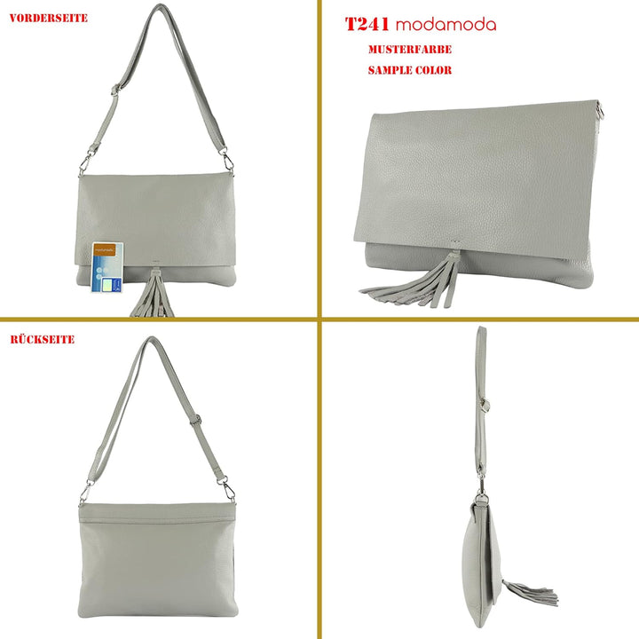 modamoda de - T241 - ital. Leder Clutch Umhängetasche Medium Schwarz, Schwarz
