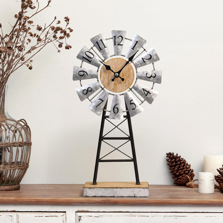MODE HOME Verzinkte Windmühlen-Tischuhr auf Ständer, Vintage-Schreibtisch- und Regaluhr, dekorative