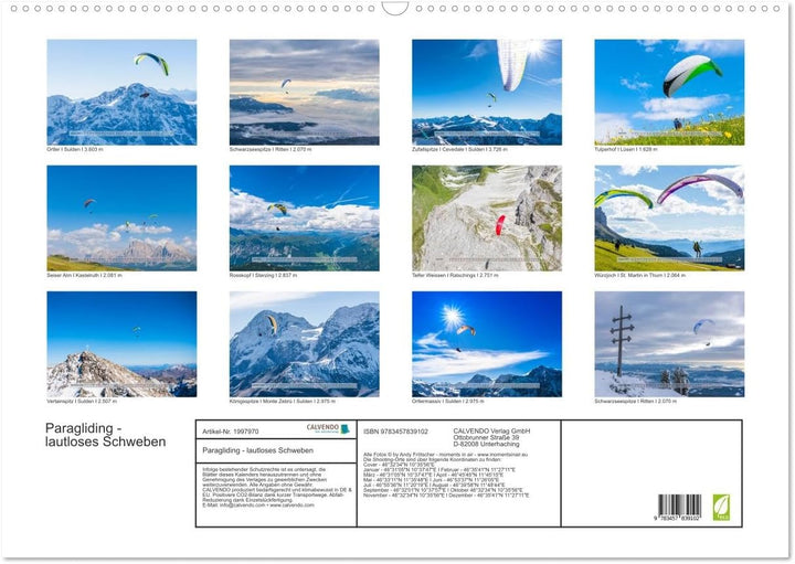 Paragliding - lautloses Schweben (Wandkalender 2026 DIN A2 quer), CALVENDO Monatskalender: Faszinier