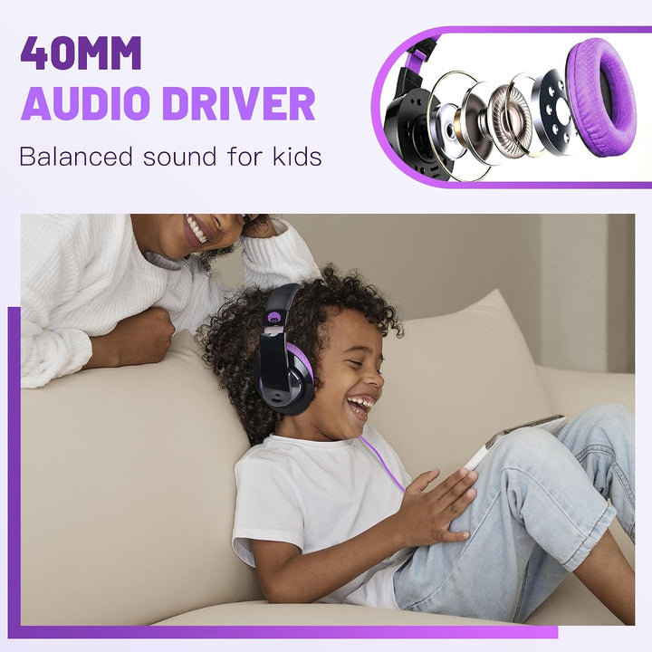 RockPapa Comfort Kinder Kopfhörer für Schule Jungen, Kopfhörer Kinder mit Kabel, Einstellbar, Stereo