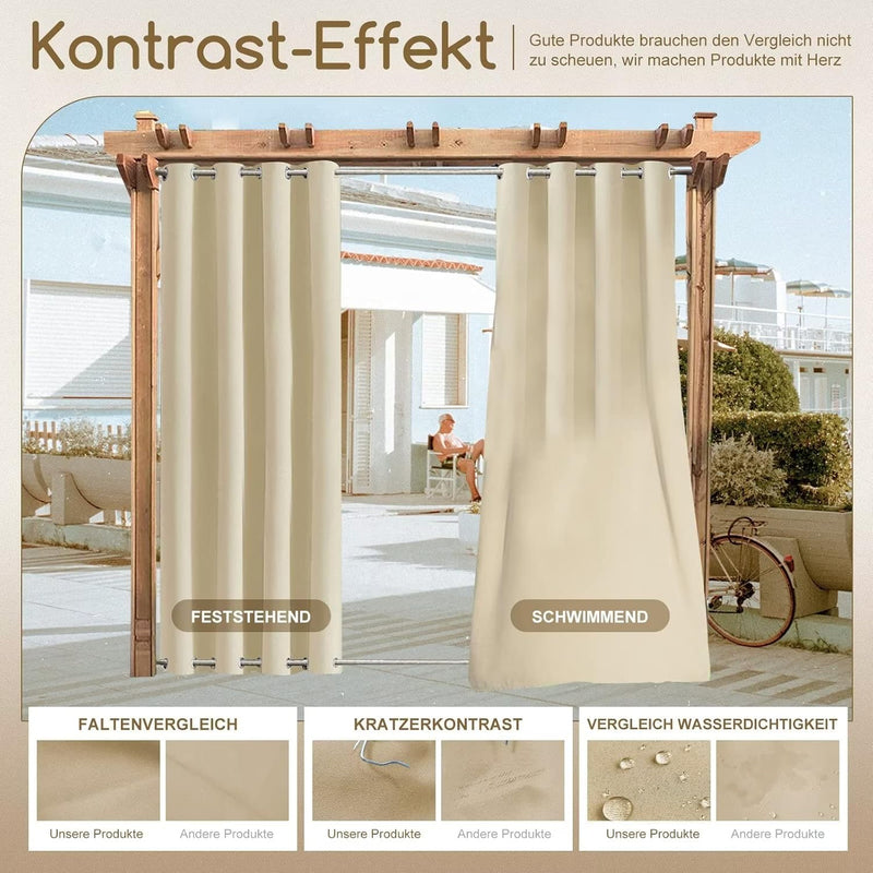 Outdoor Vorhang Wetterfest mit Ösen, Blickdicht Wasserdicht Outdoor Gardine 1 Stück für Garten Terra