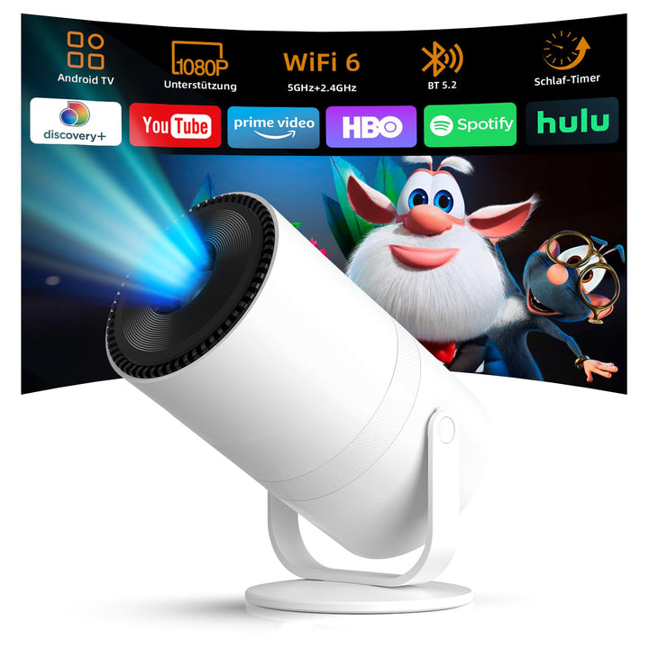 【Android 14 & Integrierte Apps】 Tecaki Mini-Projektor mit WiFi 6 und Bluetooth 5.2, Tragbarer Projek