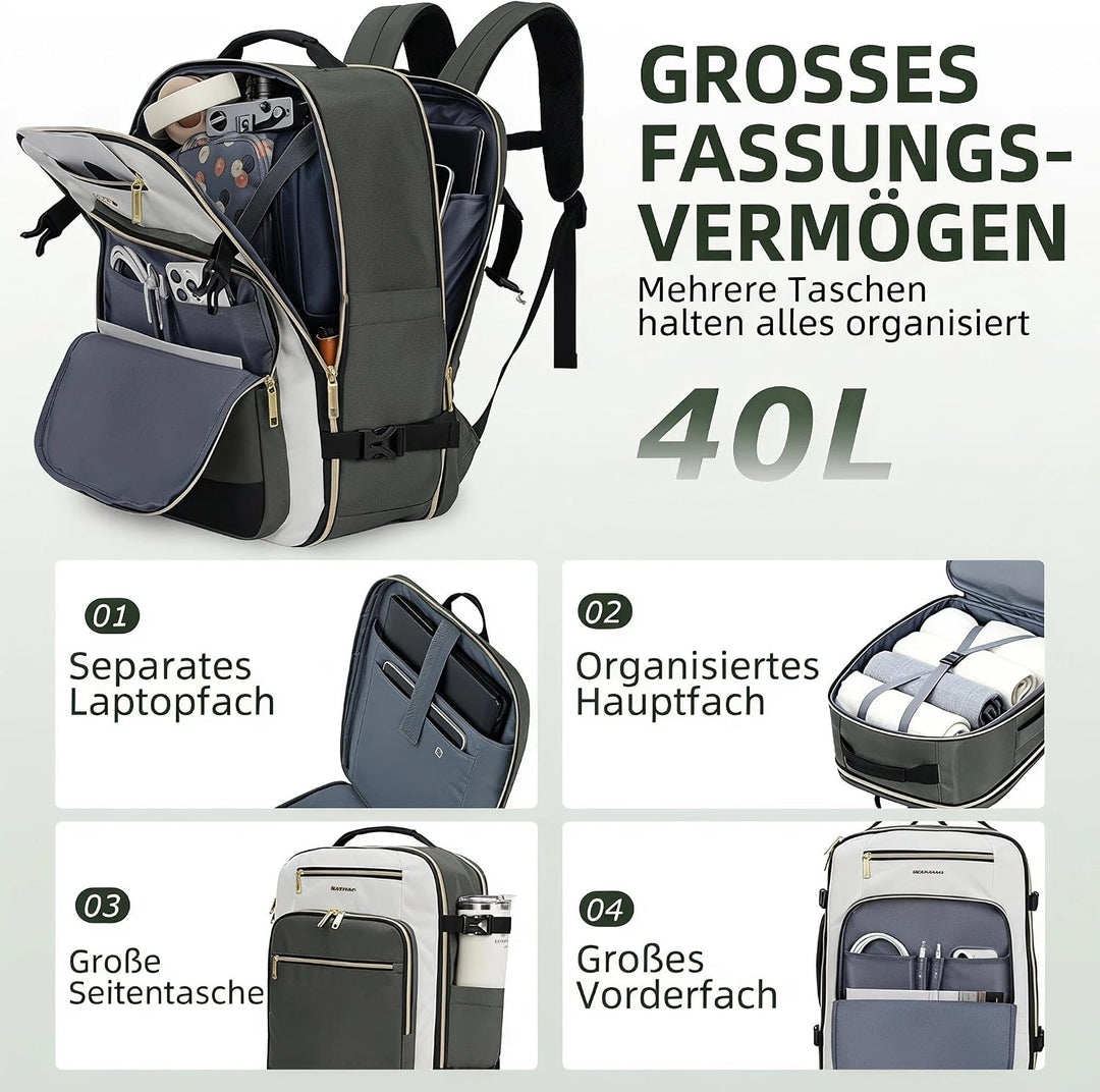 EMPSIGN 40L Reiserucksack Damen, Laptop-Rucksack 17,3 Zoll Handgepäck | Wasserdicht Elegant Rucksack