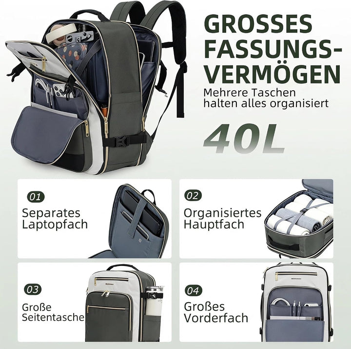 EMPSIGN 40L Reiserucksack Damen, Laptop-Rucksack 17,3 Zoll Handgepäck | Wasserdicht Elegant Rucksack