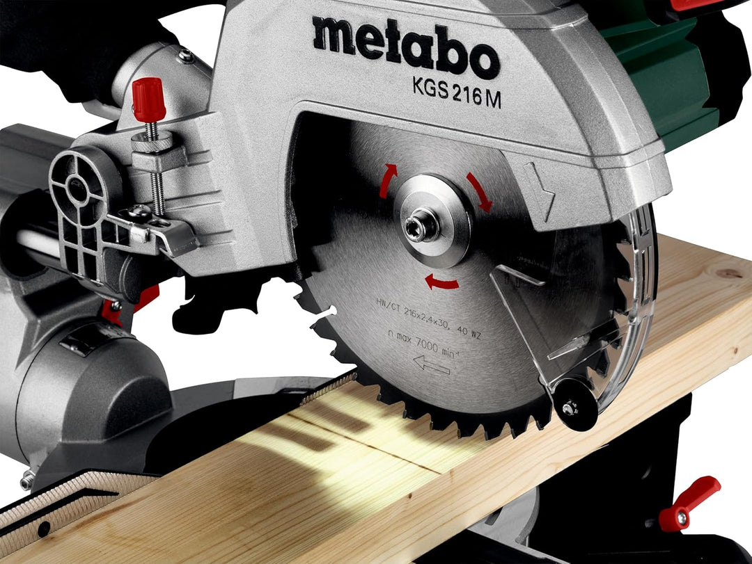 Metabo KGS 216 M Set Kappsäge (Karton, mit 2. Hartmetall-Sägeblatt, Klasse M, mit Sägeblattneigung,