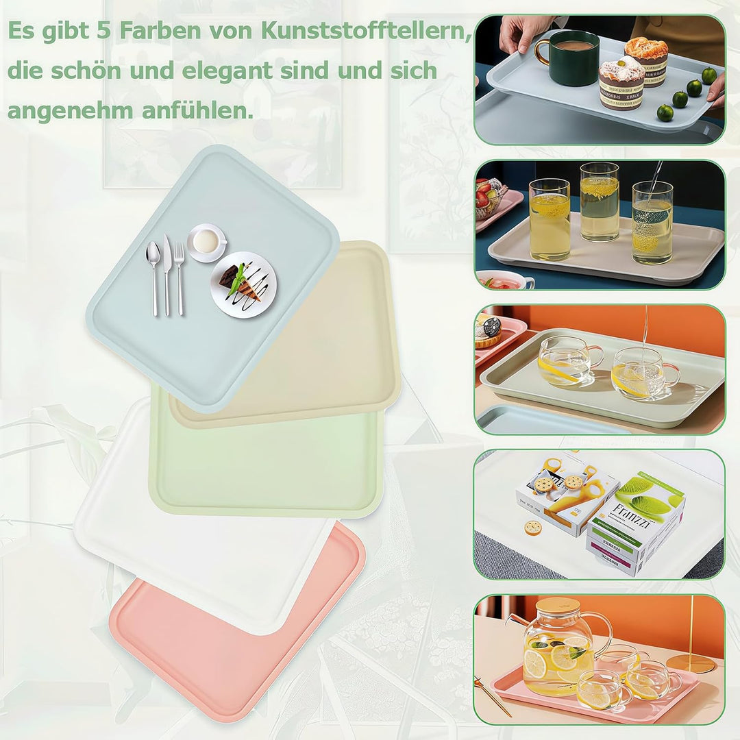 5 Stück Kunststofftablett, 36,5 x 26,5 cm Kunststoff Serviertabletts Klein, Küche Wiederverwendbar R