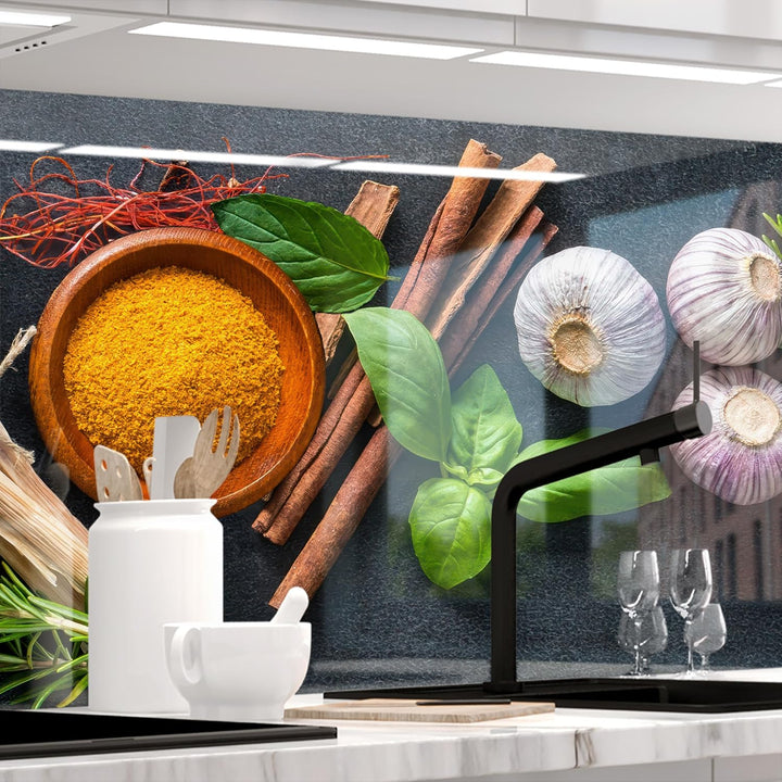 StickerProfis Küchenrückwand selbstklebend Glasoptik - GEWÜRZSCHALEN - 1.8mm, Versteift, alle Unterg