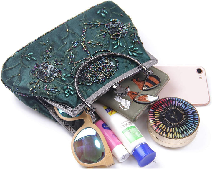 Jywmsc Damen Vintage Floral handgemachte Seed Bead Pailletten Clutch Geldbörse Hochzeit Abendtasche