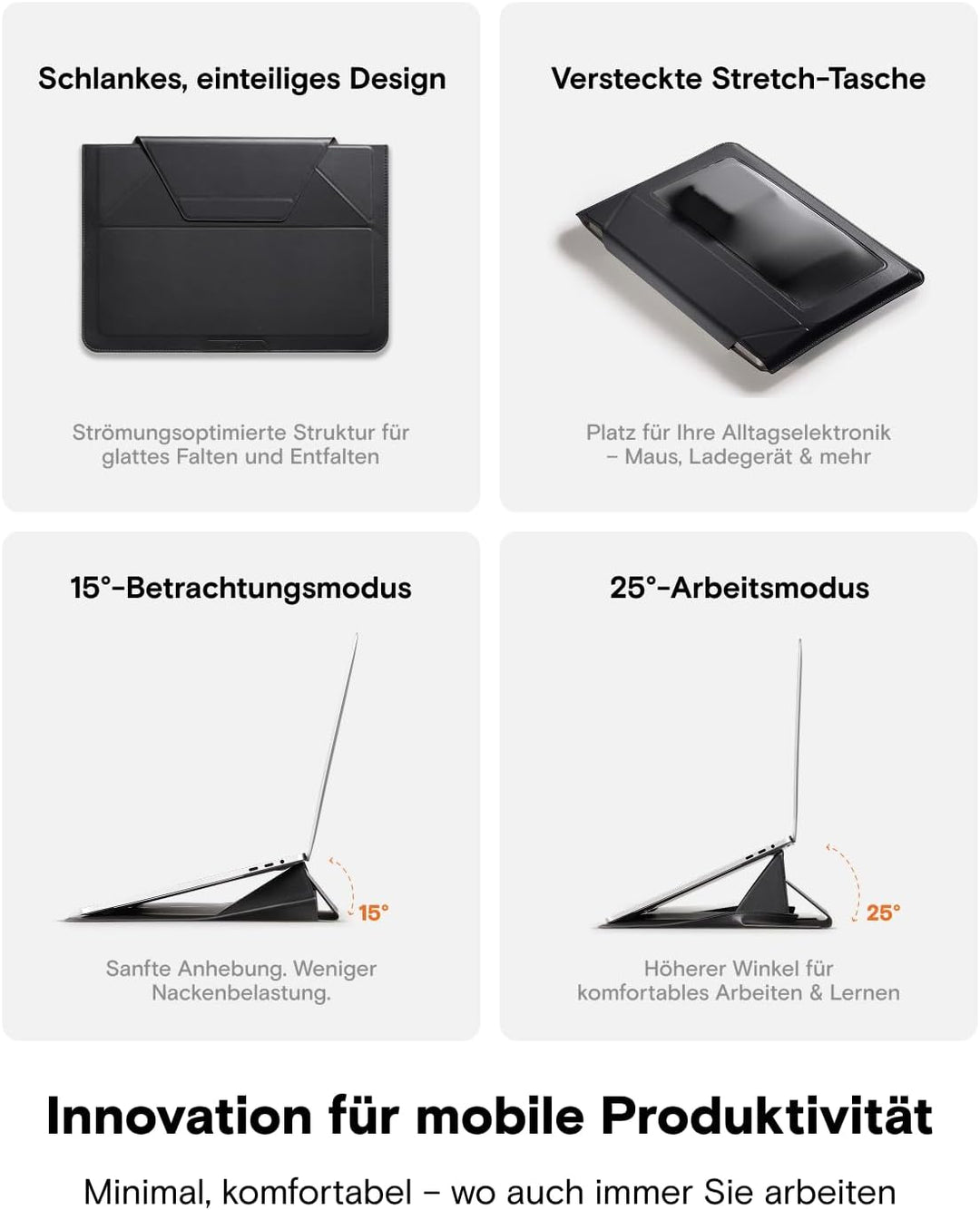 MOFT Laptoptasche Hülle & Laptop Ständer für 13,3 Zoll Laptop, Vegan Leder Laptoptasche mit Erweiter