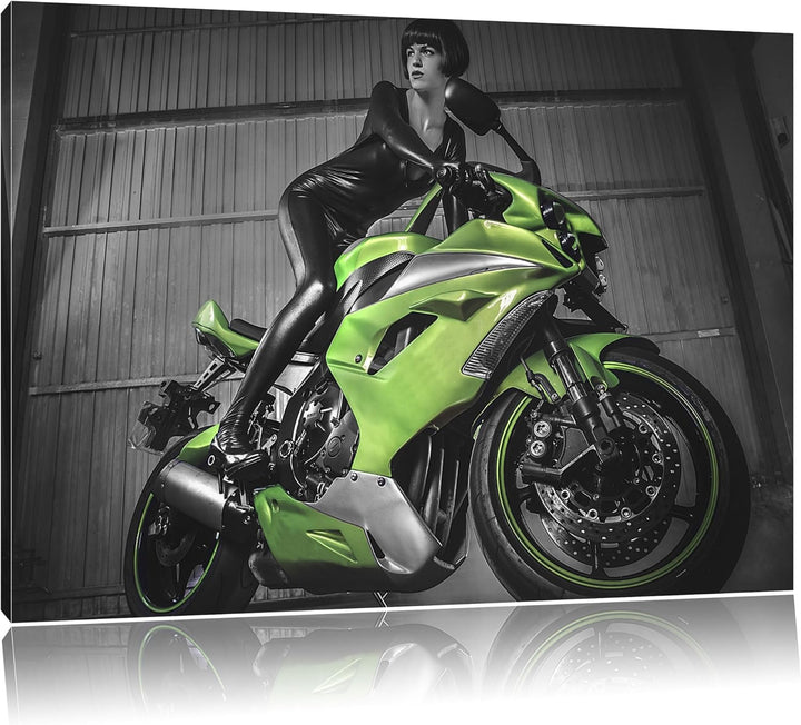 Pixxprint Bike mit Model 100x70cm Leinwandbild Wandbild Kunstdruck, 100x70