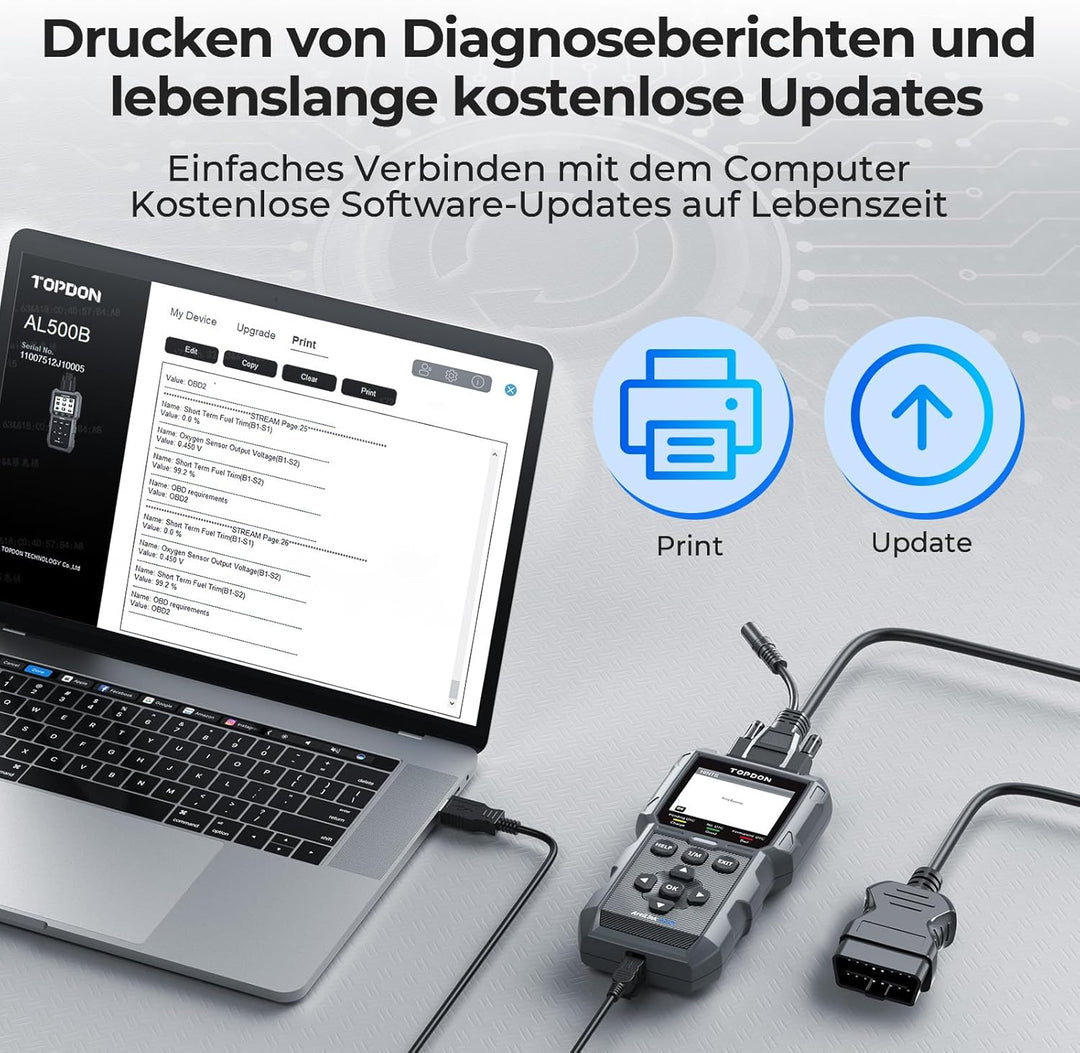 TOPDON ArtiLink500B OBD2 Diagnosegerät Auto und Batterietester 2-in-1, Universal KFZ-Fehlercode-Lese