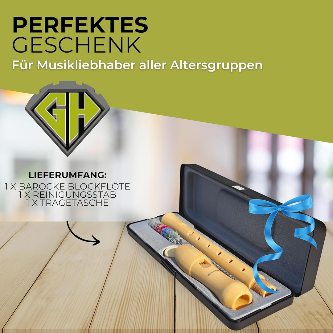 HeroMusics Blockflöte für Kinder aus Holz - Flöte mit Barocker Griffweise - 8-Loch Flöte für Erwachs
