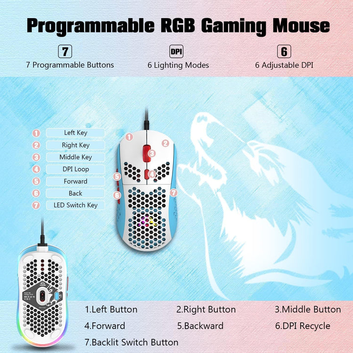 60% UK-Layout Kabelgebundene Gaming-Tastatur und -Maus, 62Keys Mini Compact Mechanical Keyboard, 19