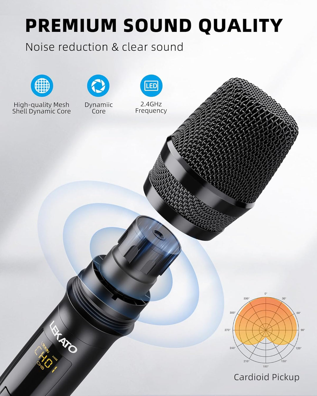 LEKATO Kabellose Sing-Mikrofone, Metall, 2,4 GHz Mikrofon, wiederaufladbar, Dual-Handmikrofon, bis z