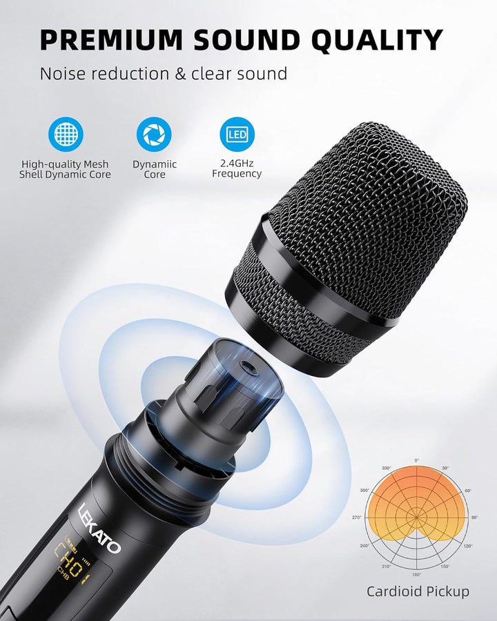LEKATO Kabellose Sing-Mikrofone, Metall, 2,4 GHz Mikrofon, wiederaufladbar, Dual-Handmikrofon, bis z