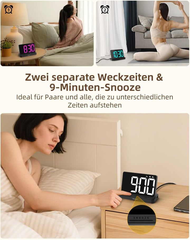 NOKLEAD Digitaler Wecker mit Grossem 6,5" RGB Farbwechsel Display, Netzbetriebene Nachttischuhr mit