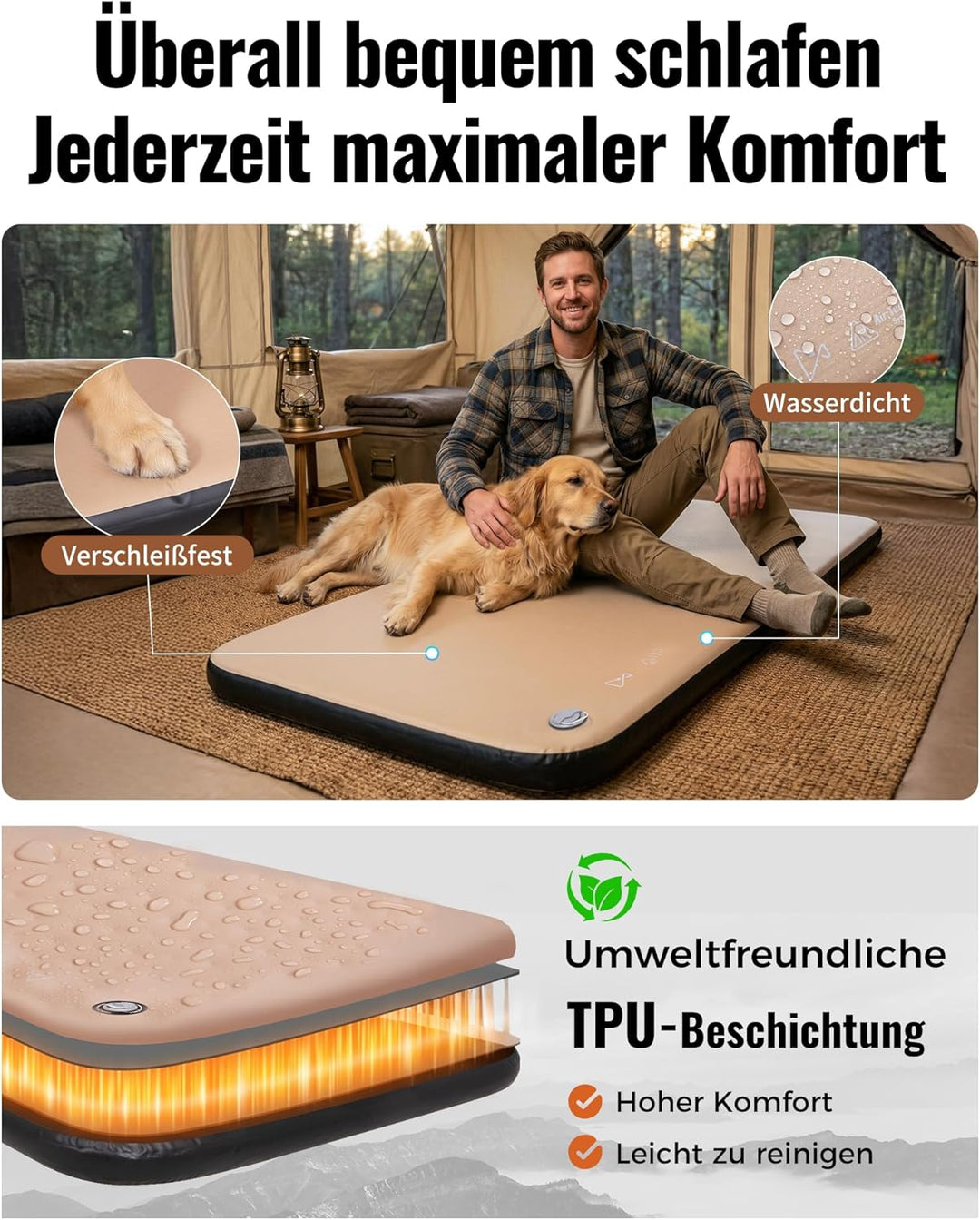 KingCamp Isomatte Camping,8CM Dicke,100cm Breit Camping Matratze,Ruckelfreie Schlafmatte Drop-Stitch