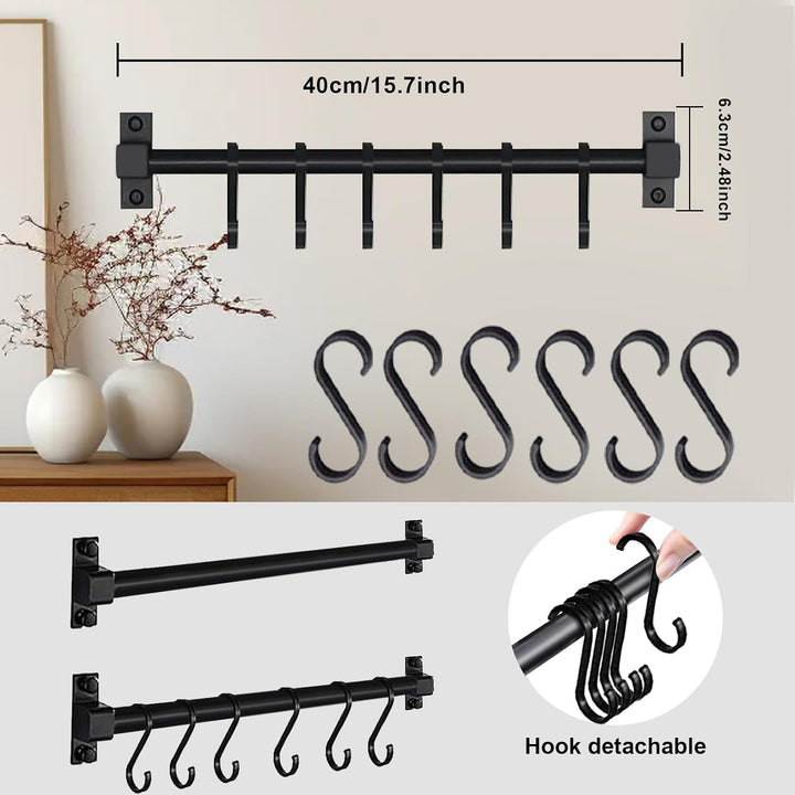 Smallboutique Schwarzer Aluminium-Utensilienhalter, Küchenregal zur Wandmontage, Küchenschienen-Pfan