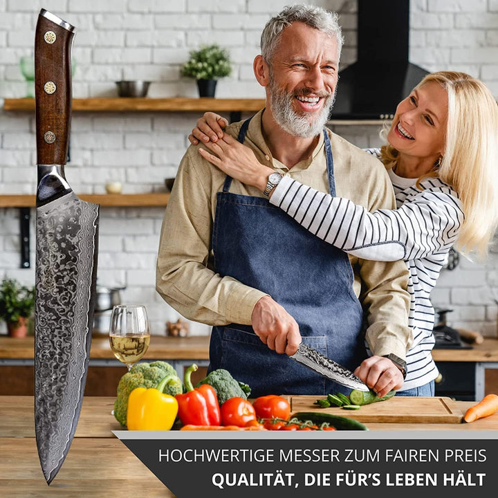 Stallion 3er Messerset Damast mit Edlem Ironwood Griff - Hochwertiges Damastmesser Set aus Kochmesse