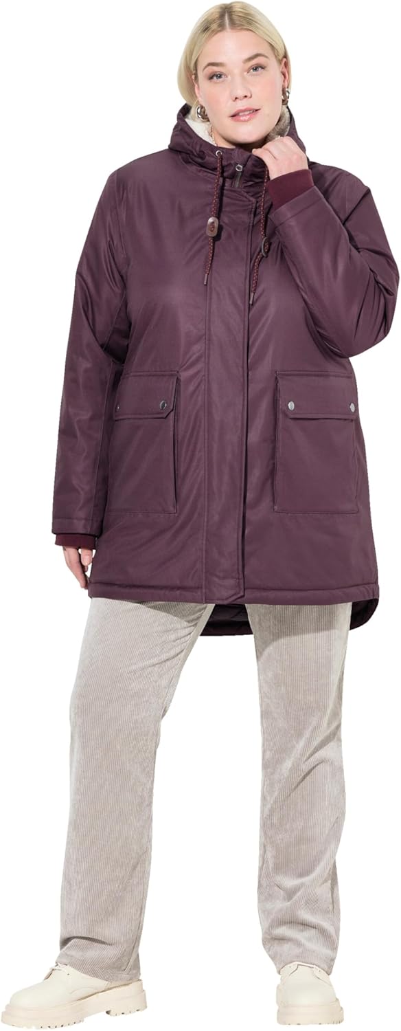 Ulla Popken Damen Hyprar Funktions-Steppjacke, Wasserdicht, Teddyfleece Jacken 42 dunkel weinrot, 42