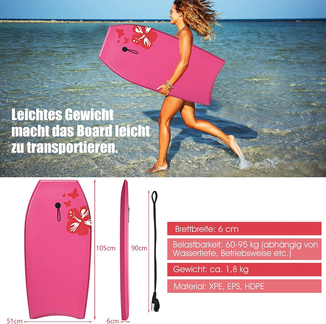 RELAX4LIFE Schwimmbrett tragbar, Schwimmboard mit Halteleine, Rutschfestes Surfbrett für Kinder & Er