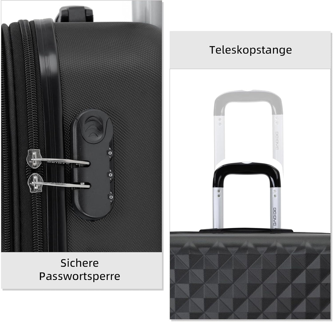 BEIBYE Zwillingsrollen 2066 Hartschale Trolley Koffer Reisekoffer Handgepäck Boardcase M (Schwarz),