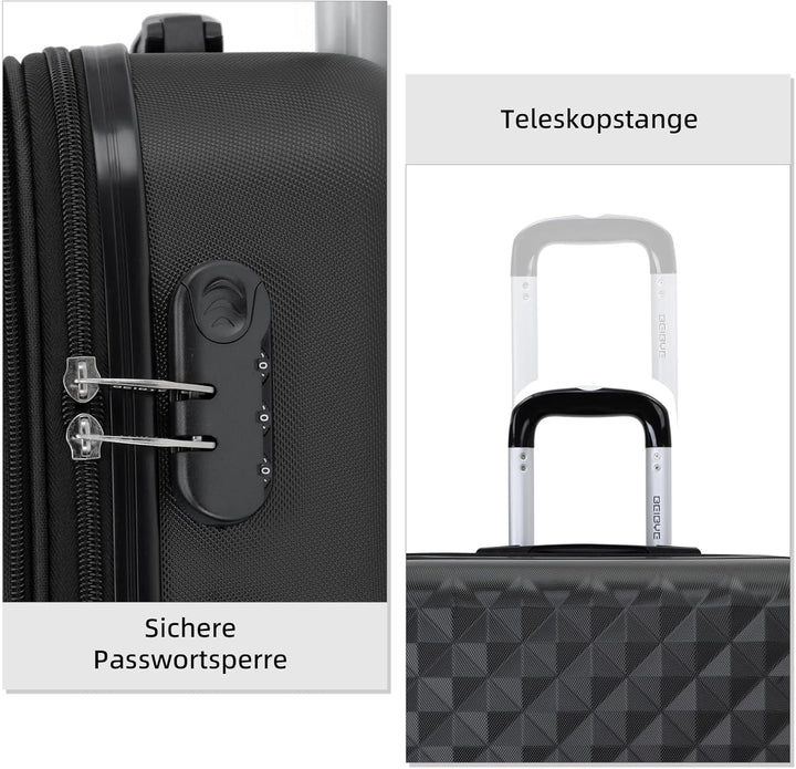 BEIBYE Zwillingsrollen 2066 Hartschale Trolley Koffer Reisekoffer Handgepäck Boardcase M (Schwarz),