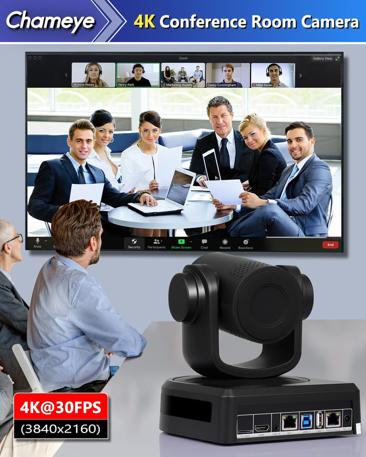 Chameye 4K PTZ Kamera mit KI-Auto-Tracking 10x Optischer Zoom, Konferenzkamera 4K mit HDMI, LAN(PoE)