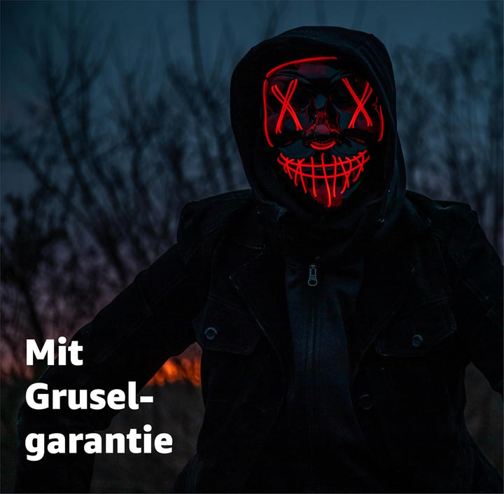 TK Gruppe Timo Klingler Kostümheld® 10x LED Grusel Maske rot - wie aus Purge steuerbar, für Hallowee