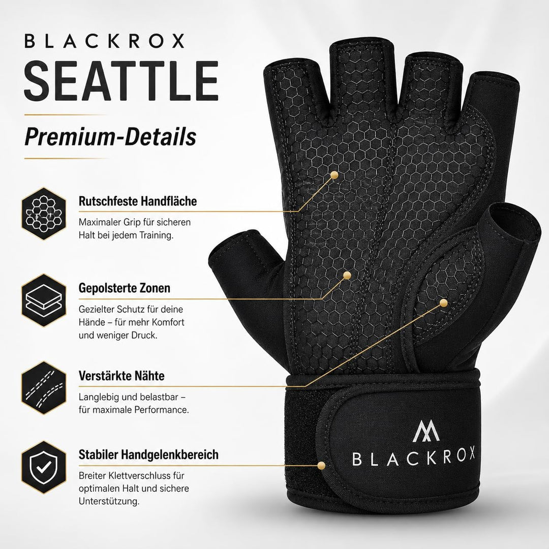 BLACKROX Fitnesshandschuhe Seattle Atmungsaktive Vergleichssieger Fitness Handschuhe mit Handgelenks