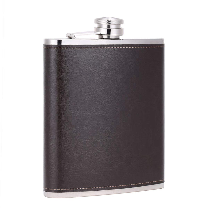 18 oz Coffee Color Stainless Steel Large Capacity Whiskey Liquor Hip Flask with Leather Wrapped, TOX