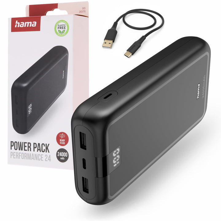 Hama Powerbank Performance 24 24000mAh (externer Akku mit 1x USB C + 2X USB A, Power Pack Zertifizie
