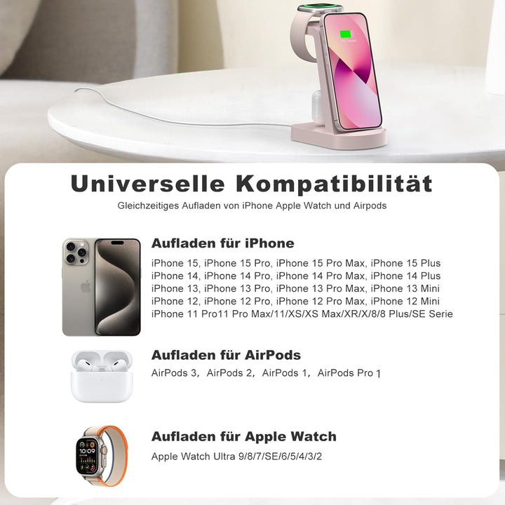 Kabellose Ladestation,Wireless Charger 3 In 1 induktive Kabelloses Ladegerät mit 18W Adapter,kompati