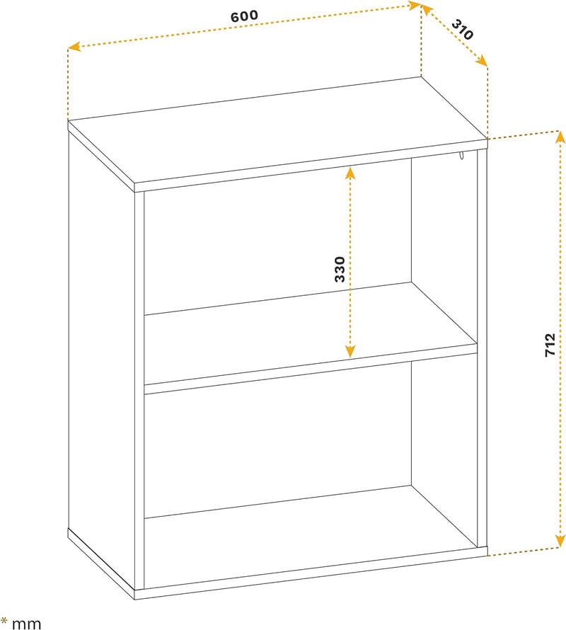 RICOO Bücherregal 2 Fächer 71 x 60 x 31cm schmales Regal Spannplatte aus Holz Eiche Sonoma braun WM1