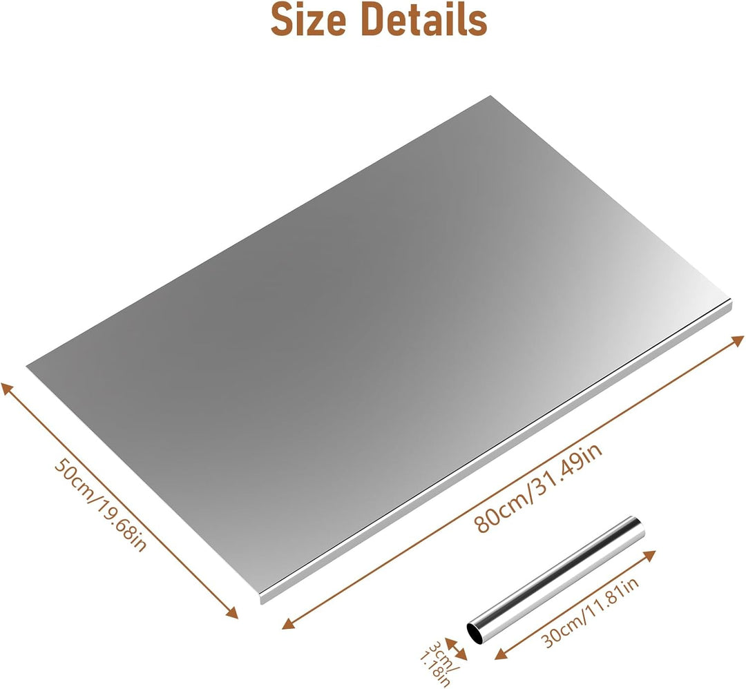 bimiti Schneidebrett aus Edelstahl 80 x 50 cm, Rutschfeste Schneidebrett mit Kante, Edelstahl Arbeit