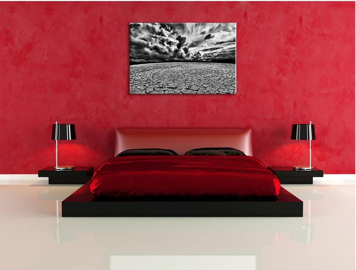Pixxprint Ausgetrocknete Wüstenlandschaft / 100x70cm Leinwandbild bespannt auf Holzrahmen/Wandbild K