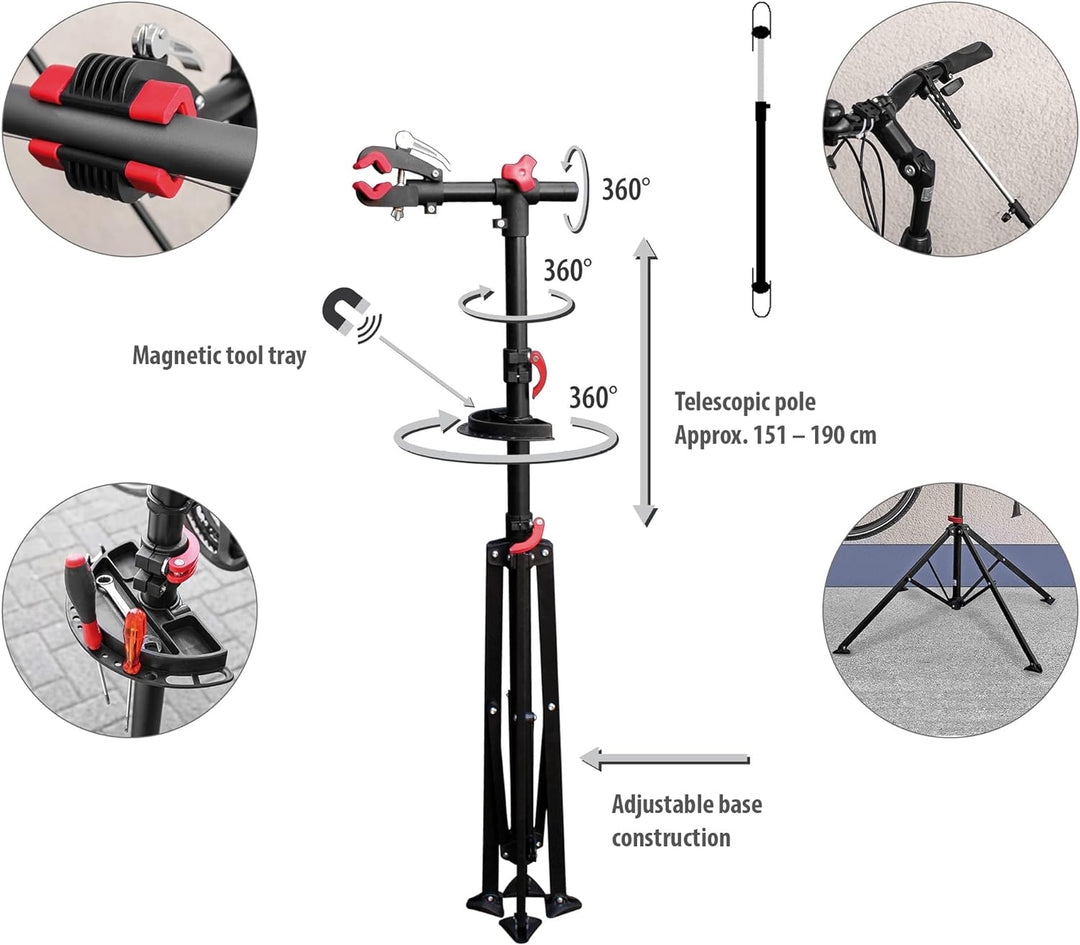 EUFAB 16414 Fahrradständer Profi, mit Stativ, 1,56 Zoll, 151-190 cm, Schwarz Fahrrad-Montageständer