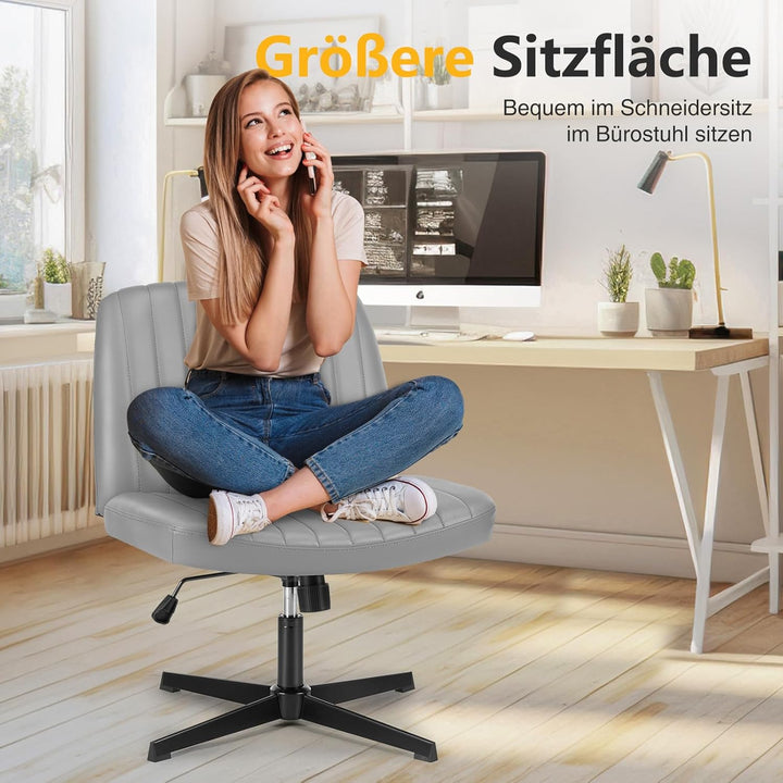 Sweetcrispy Bürostuhl Ohne Armlehnen, Höhenverstellbar Schreibtischstuhl mit PU-Leder, Lesesessel mi
