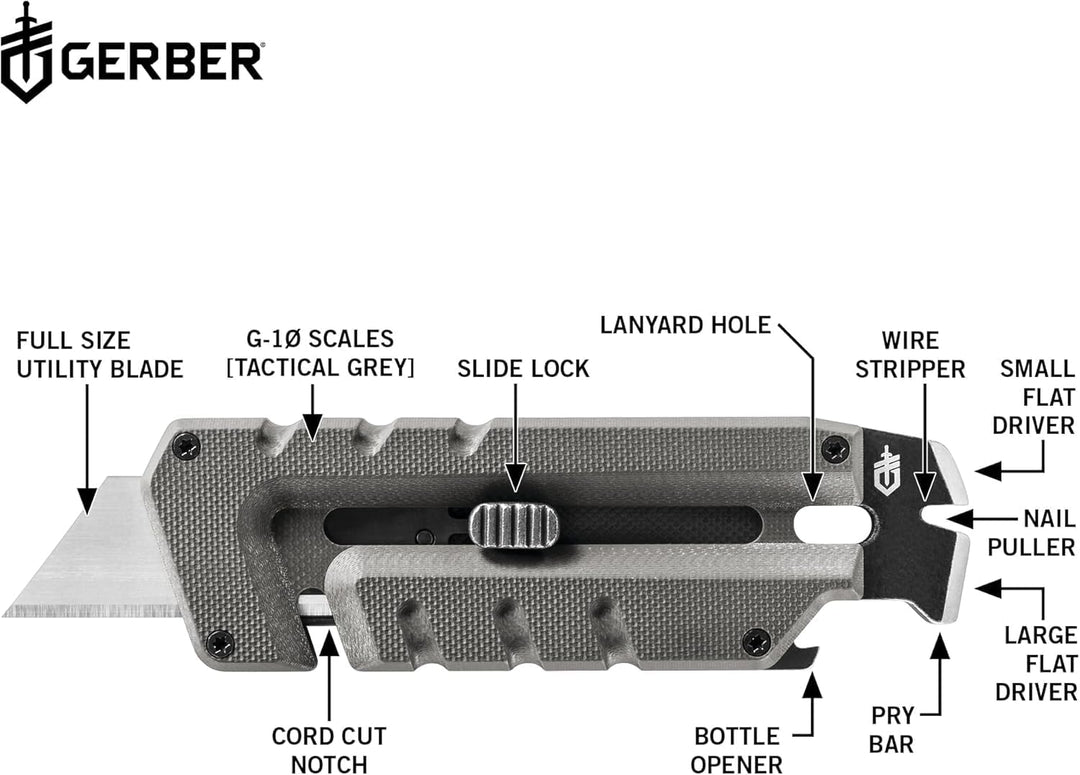 Gerber Multi-Tool mit 8 Funktionen, Prybrid-Utility, Multifunktionswerkzeug mit Cuttermesser, Breche