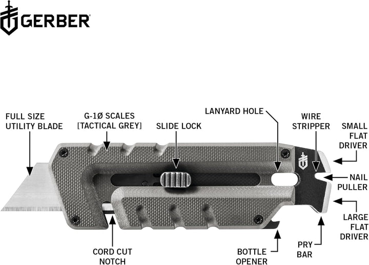 Gerber Multi-Tool mit 8 Funktionen, Prybrid-Utility, Multifunktionswerkzeug mit Cuttermesser, Breche